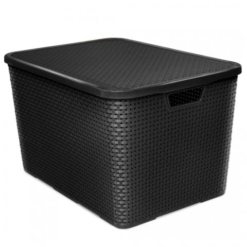 ORGANIZADOR RATTAN COM TAMPA PRETO – 40 LITROS