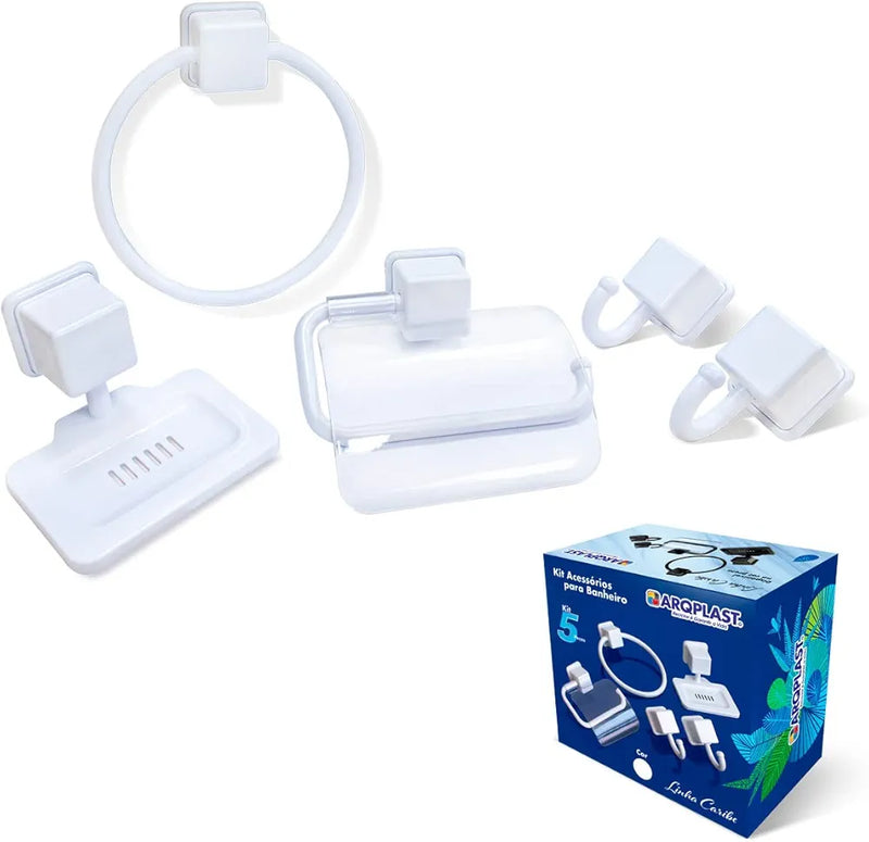 Kit Acessório para Banheiro Linha  Caribe com 5 Peças Desmontado Branco