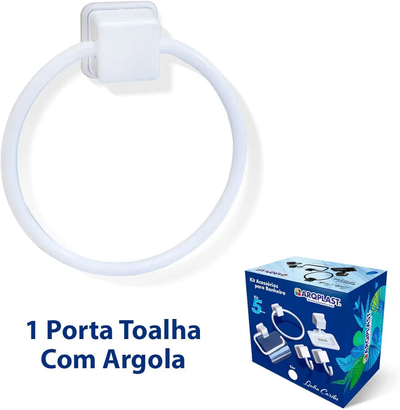 Kit Acessório para Banheiro Linha  Caribe com 5 Peças Desmontado Branco