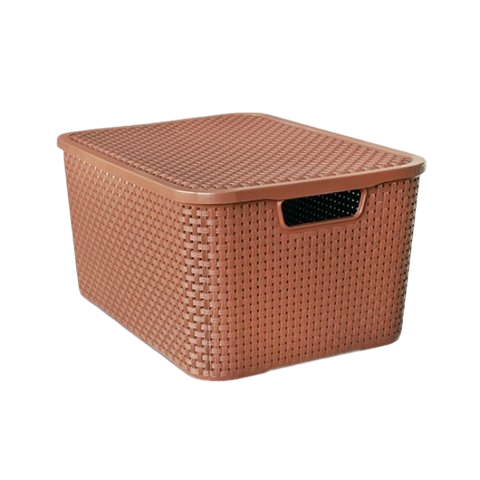 Organizador Rattan Com Tampa Marrom 15L - Arqplast