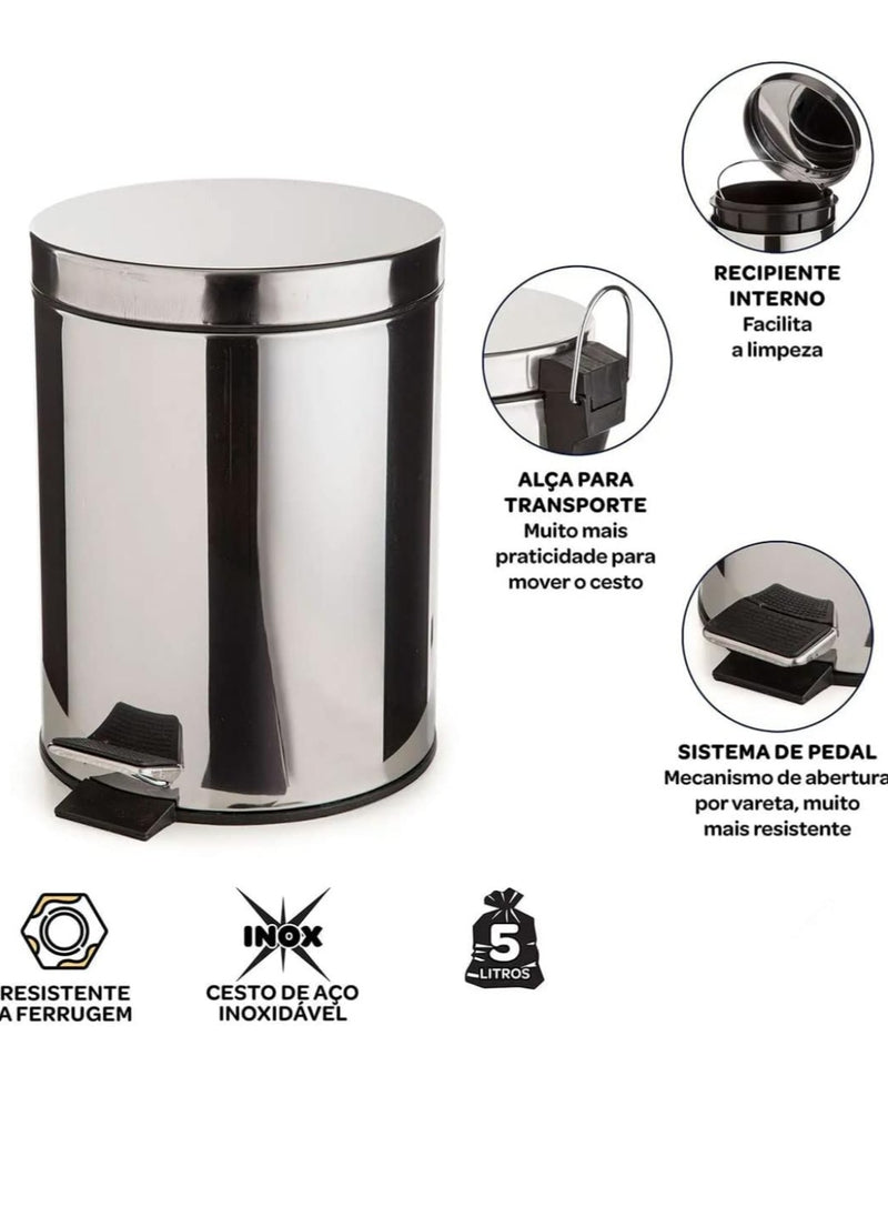 Lixeira de aço inoxidável c/ pedal 5 litros